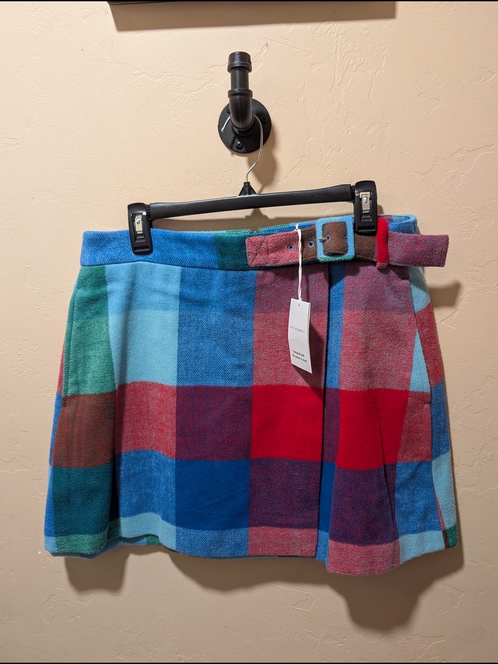 NWT Free Assembly Multicolor Plaid Belted Mini Skirt - Women's 10